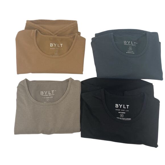 BYLT Basic Shirts Mens Medium Lot of 4 Shirts Stretch Curved Hem Gym - Picture 1 of 14